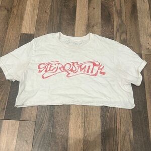 Aerosmith Graphic Cropped White and Red Band Tee Size Small